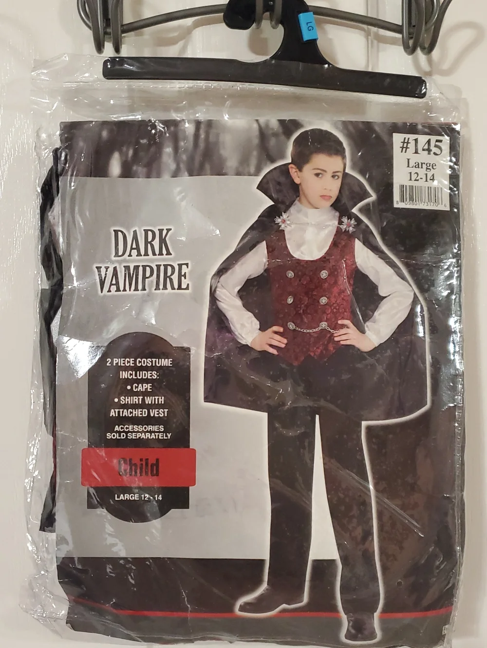 Dark Vampire Kids Costume - Burgundy Vest & Black Cape 12-14 Yrs